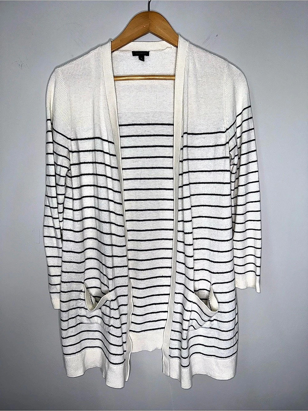 Talbots Striped Open Front Cardigan White & Black Womens Medium !